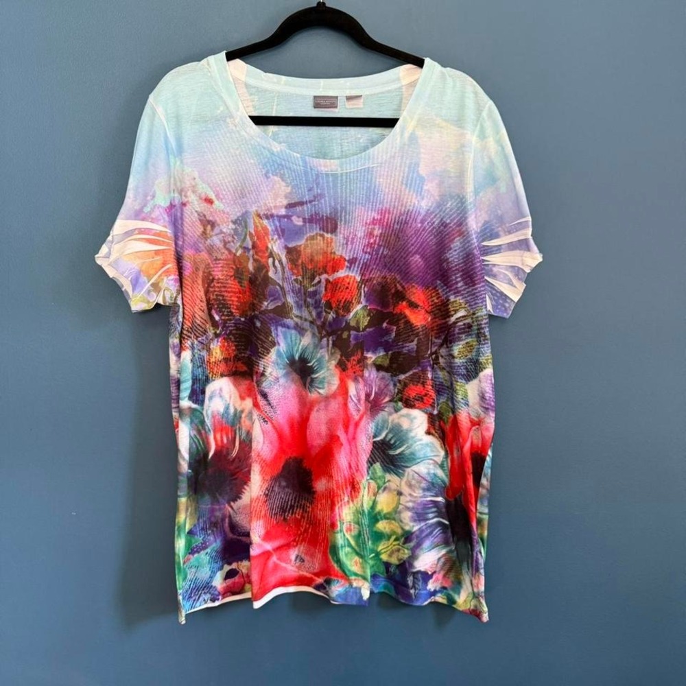 Y2K Floral Tee Women's Plus Size‎ 2X Laura Scott Short Sleeve Indie Boho Color